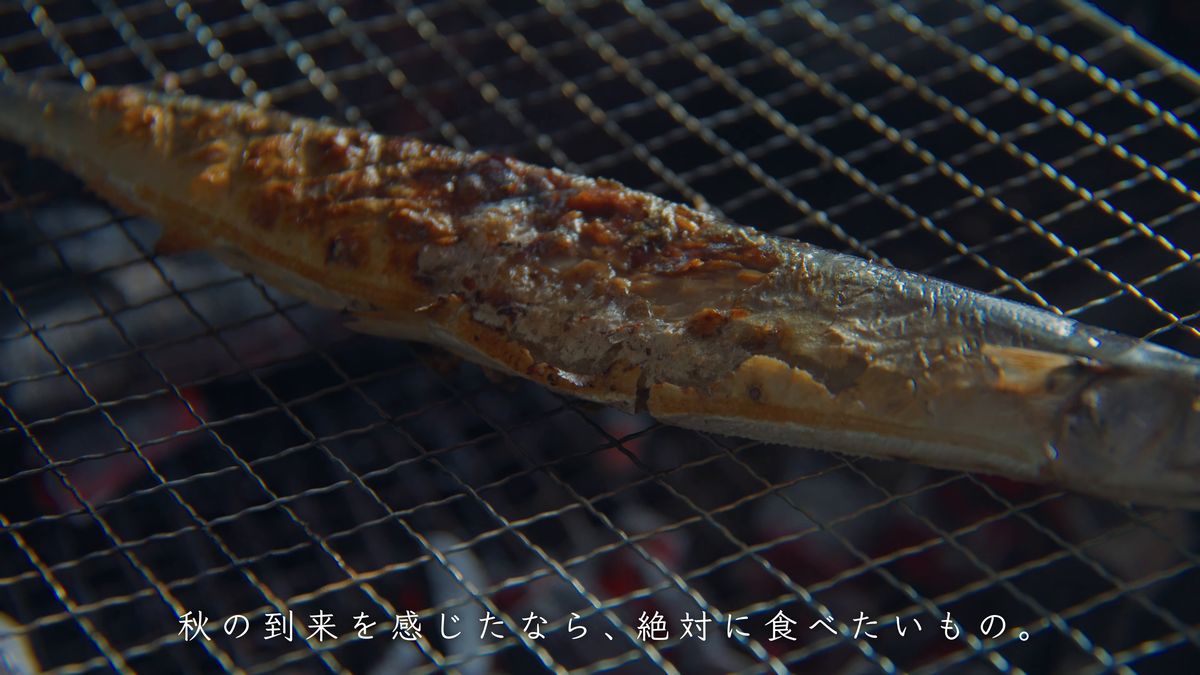 炭火で焼けていくサンマ