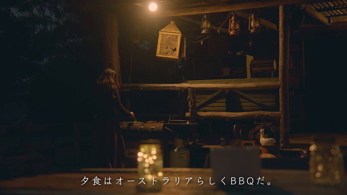 ランタンの灯る夜のベランダ