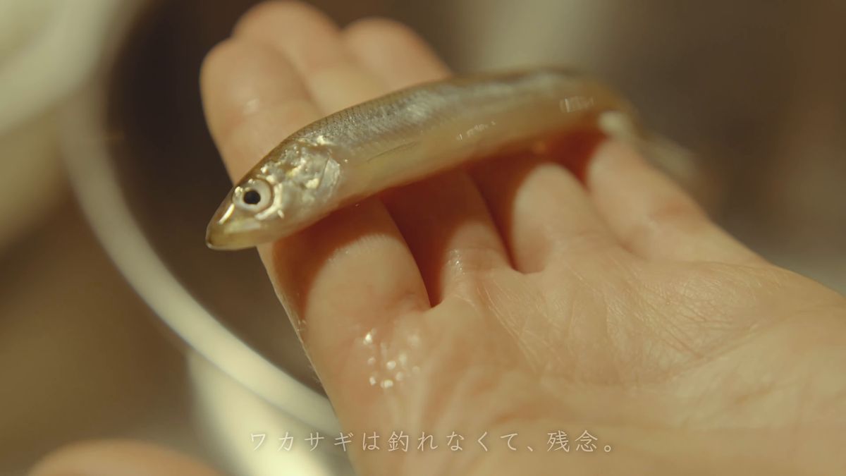 手のひらにのせた一尾のチカ