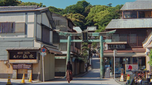 The bronze torii and Zuishinmon gate of Enoshima Shrine