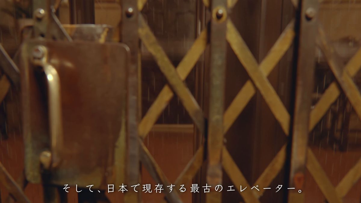 格子状の蛇腹になったエレベーターの内扉