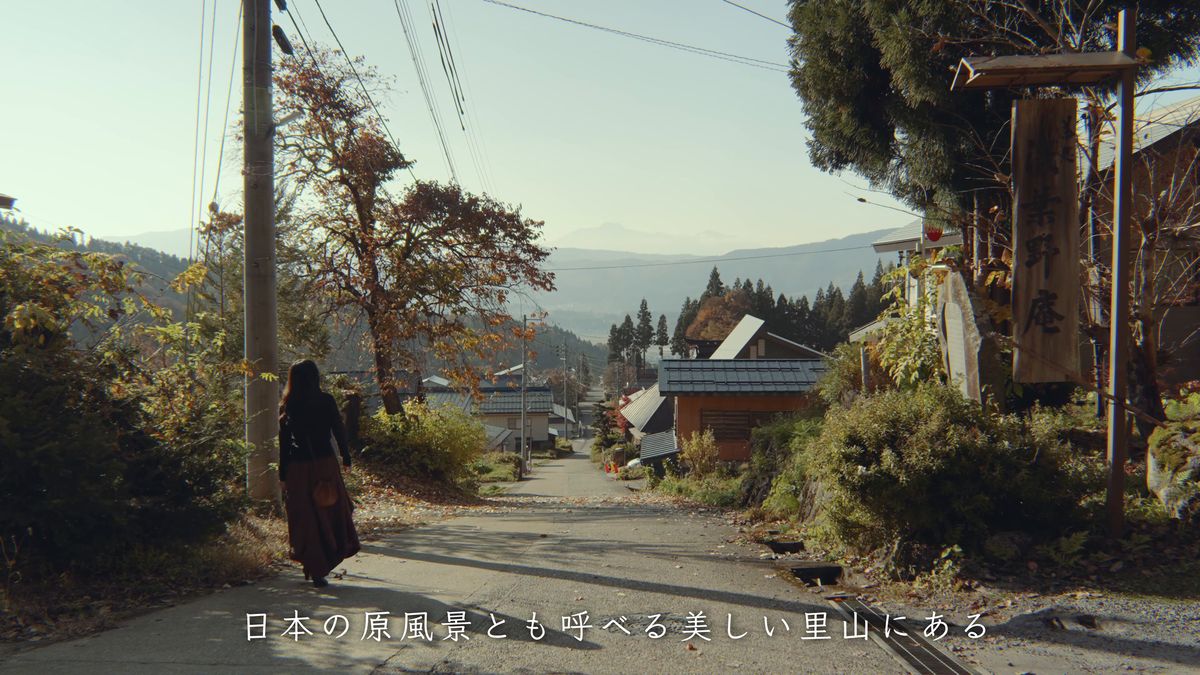 落ち葉の小道を歩く後ろ姿