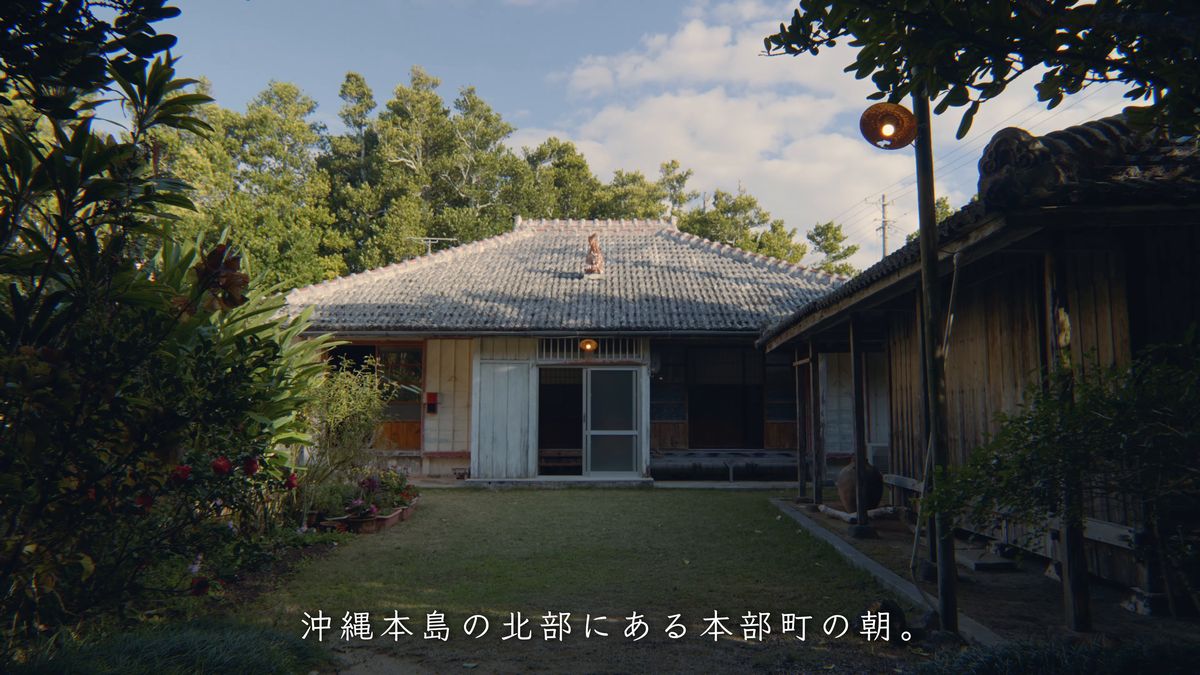 芝の庭の奥に建つ白い板壁の古民家