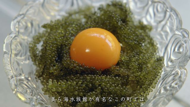 Rice with sea grapes and egg yolk