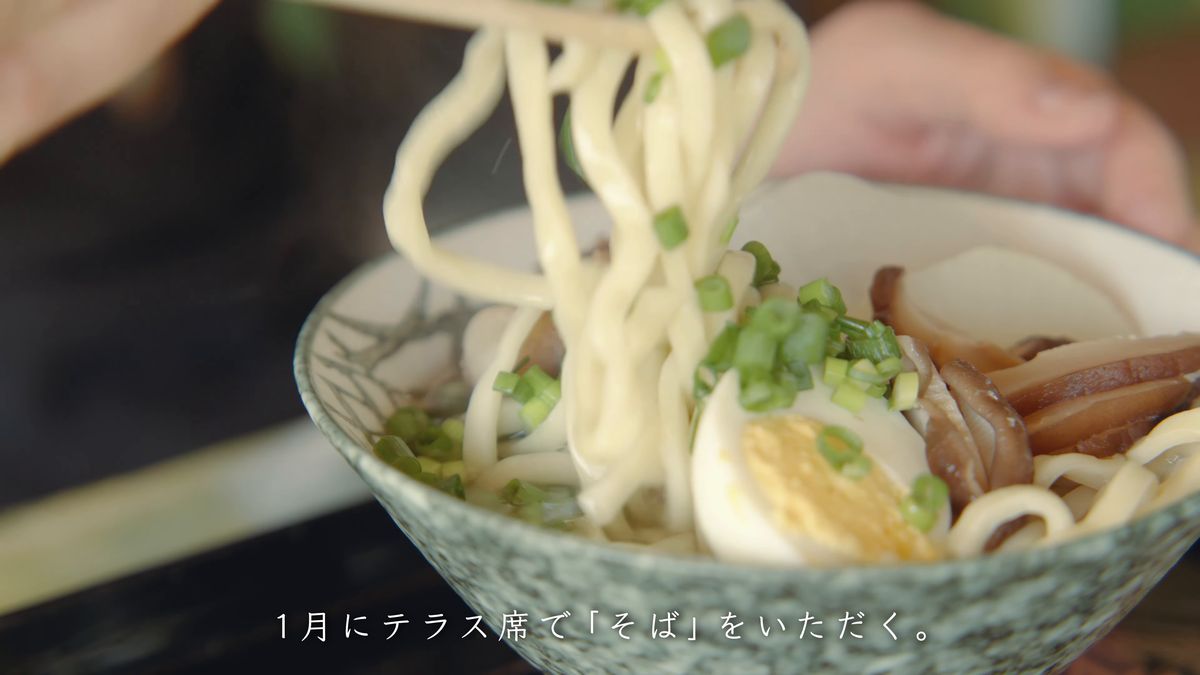 太めの麺を箸で持ち上げる