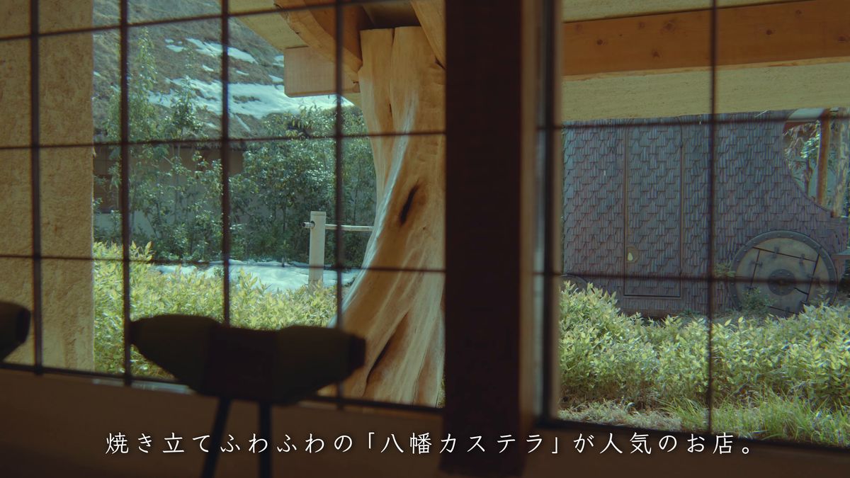 窓の外に広がる草地と木