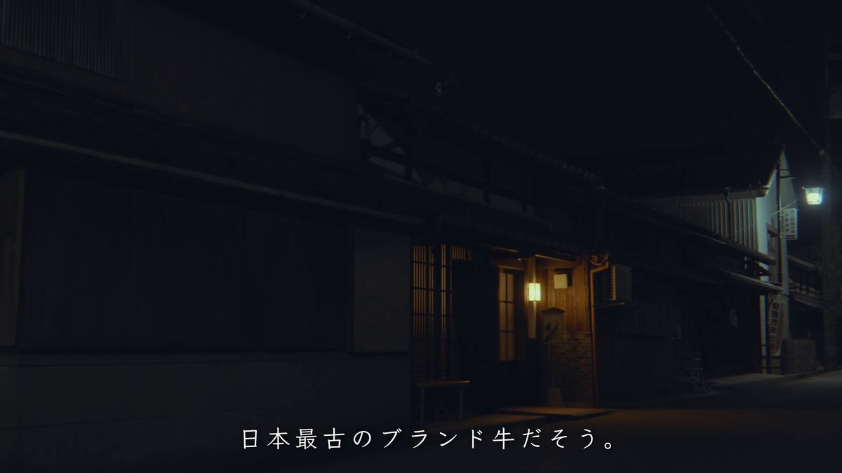 灯りのともる夜の町家の通り