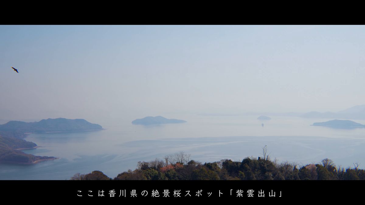 山頂から見下ろす、霞む瀬戸内海の島々