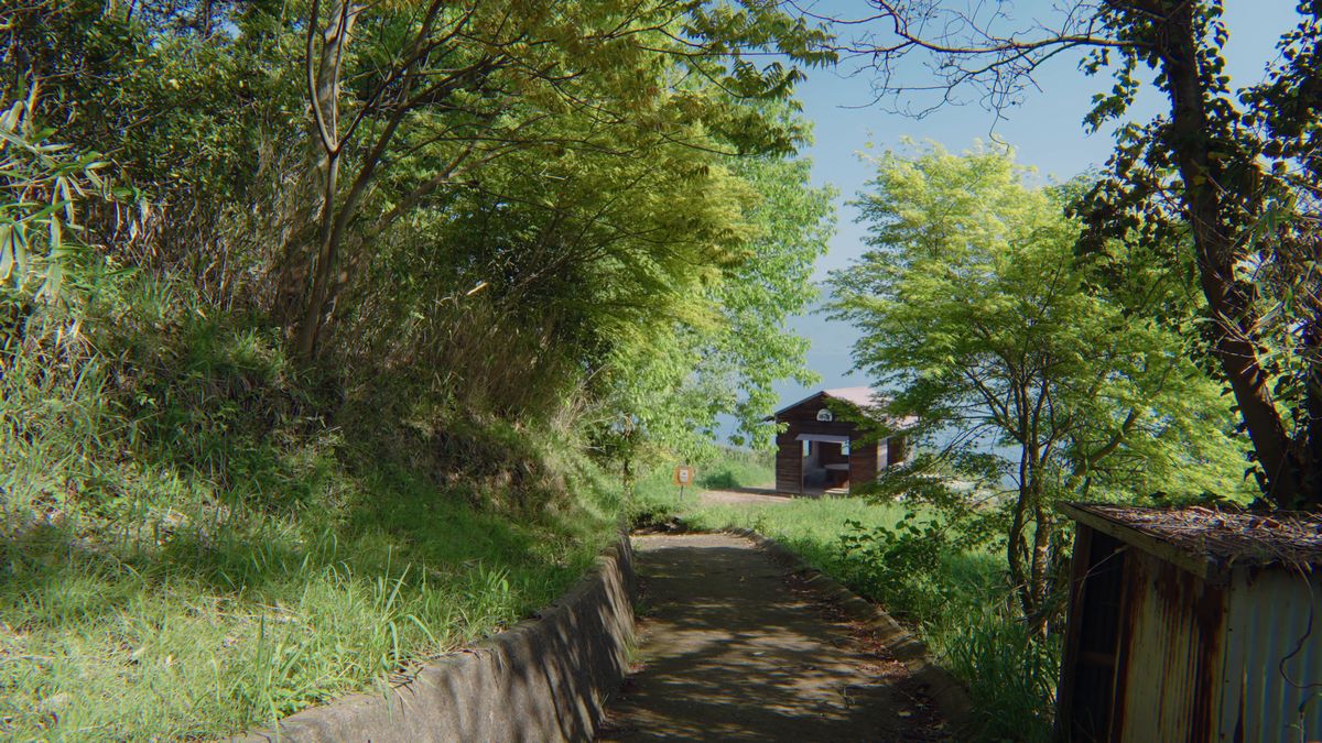 木立の先に見える展望台の小屋