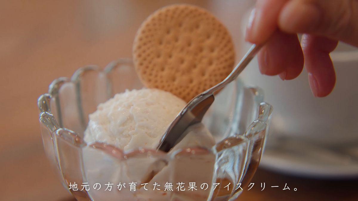 丸いビスケットを添えた無花果のアイスクリーム