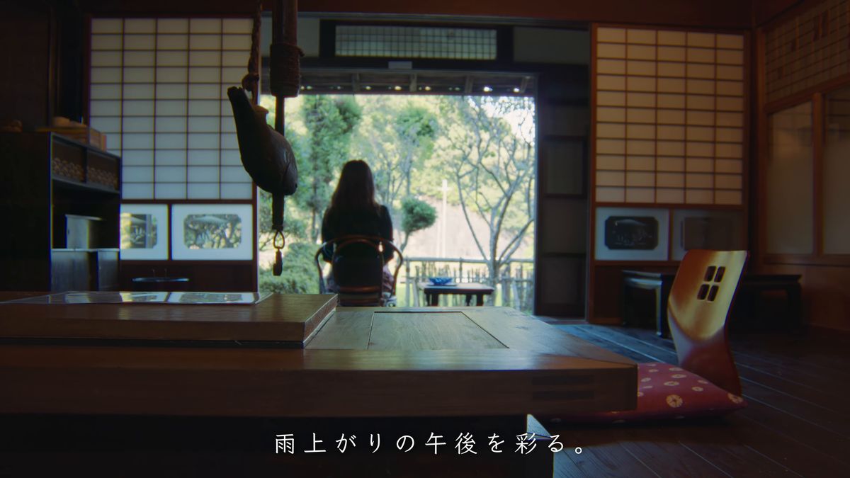 障子を開け放した座敷から庭を眺める後ろ姿